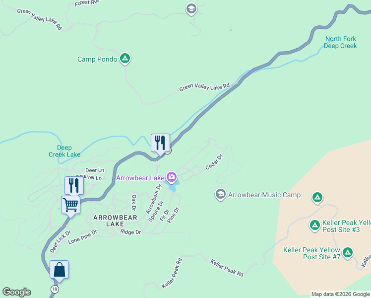 map of restaurants, bars, coffee shops, grocery stores, and more near 33334 Bear Road in San Bernardino County