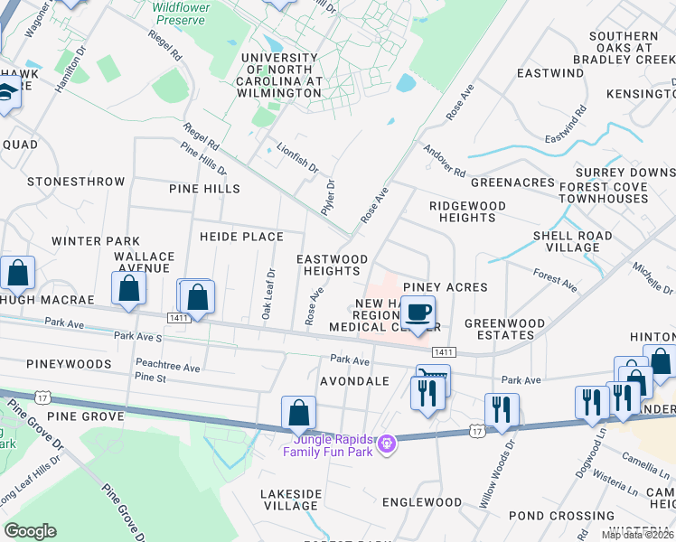 map of restaurants, bars, coffee shops, grocery stores, and more near 220 Rose Avenue in Wilmington
