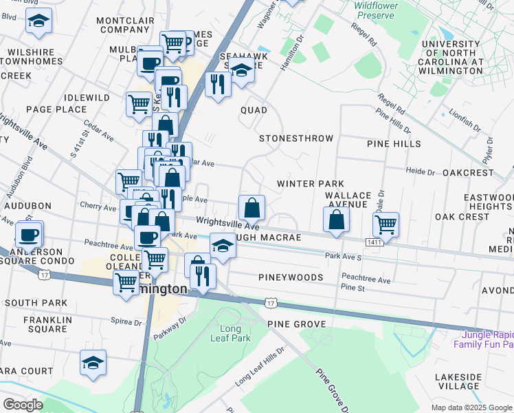 map of restaurants, bars, coffee shops, grocery stores, and more near 306 Brickle Avenue in Wilmington