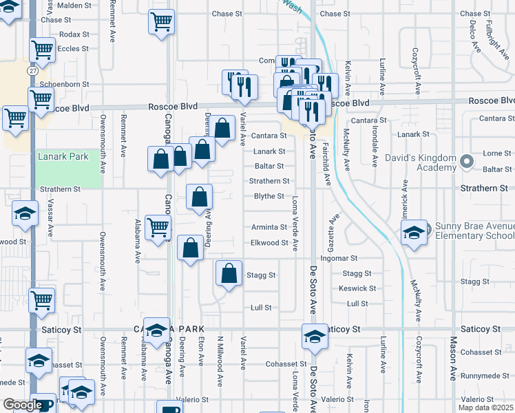 map of restaurants, bars, coffee shops, grocery stores, and more near 21037 Hemmingway Street in Los Angeles