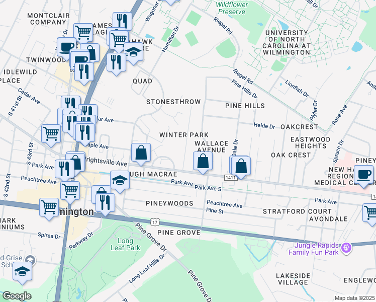 map of restaurants, bars, coffee shops, grocery stores, and more near 212 Dixie Avenue in Wilmington