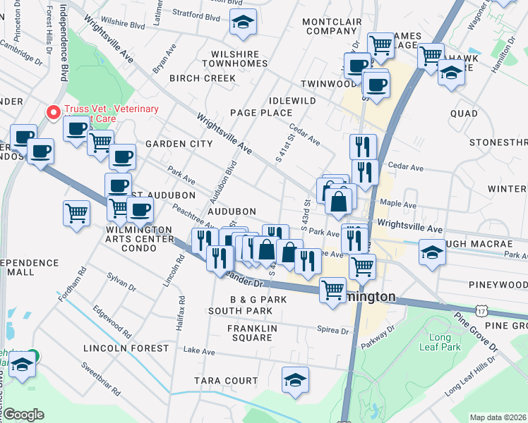 map of restaurants, bars, coffee shops, grocery stores, and more near 4124 Cherry Avenue in Wilmington