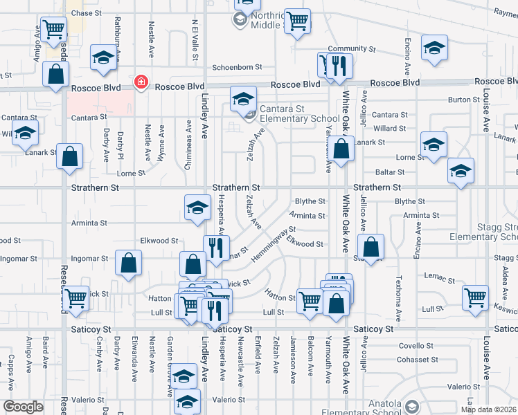 map of restaurants, bars, coffee shops, grocery stores, and more near 7927 Chastain Place in Los Angeles