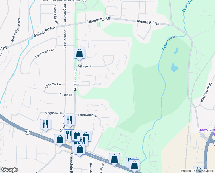 map of restaurants, bars, coffee shops, grocery stores, and more near 51 Hampton Drive in Cartersville