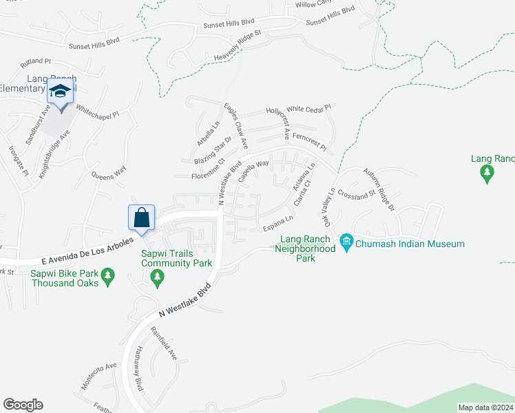 map of restaurants, bars, coffee shops, grocery stores, and more near 2644 Dorado Court in Thousand Oaks