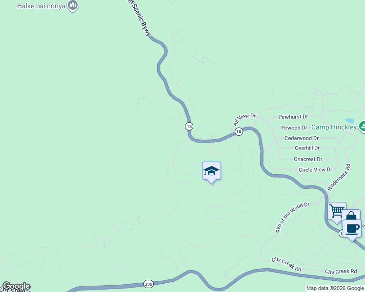 map of restaurants, bars, coffee shops, grocery stores, and more near 30909 Live Oak Drive in Running Springs