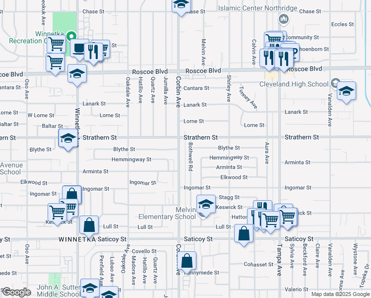 map of restaurants, bars, coffee shops, grocery stores, and more near 7919 Bothwell Road in Los Angeles