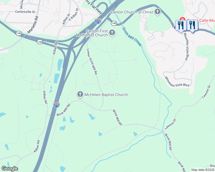 map of restaurants, bars, coffee shops, grocery stores, and more near 188 Lower Scott Mill Road in Canton