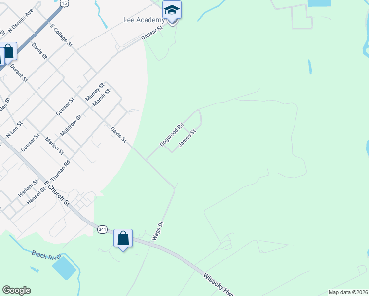 map of restaurants, bars, coffee shops, grocery stores, and more near 530 James Street in Bishopville