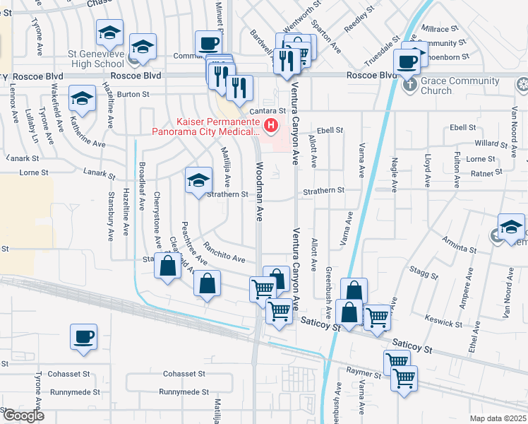 map of restaurants, bars, coffee shops, grocery stores, and more near in Los Angeles