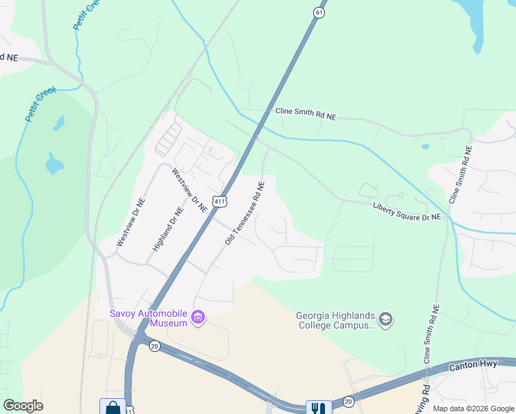 map of restaurants, bars, coffee shops, grocery stores, and more near 12 Freedom Drive Northeast in Cartersville