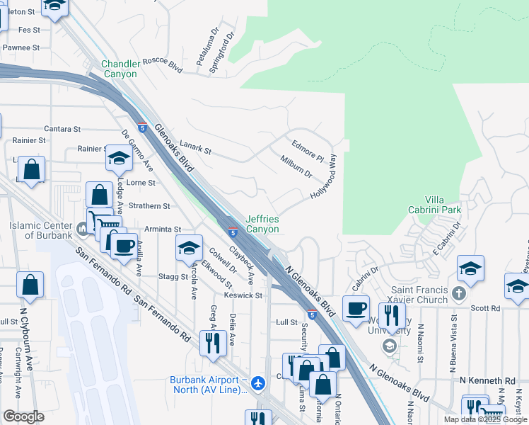 map of restaurants, bars, coffee shops, grocery stores, and more near 10021 Rutledge Place in Los Angeles