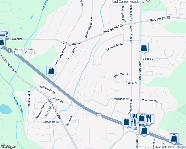 map of restaurants, bars, coffee shops, grocery stores, and more near 9 Casey Lane in Cartersville