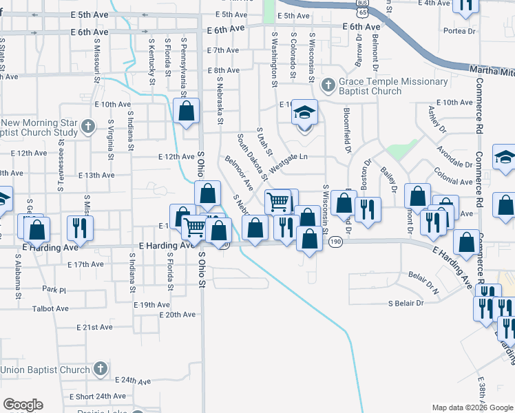 map of restaurants, bars, coffee shops, grocery stores, and more near 1502 Belmoor Avenue in Pine Bluff