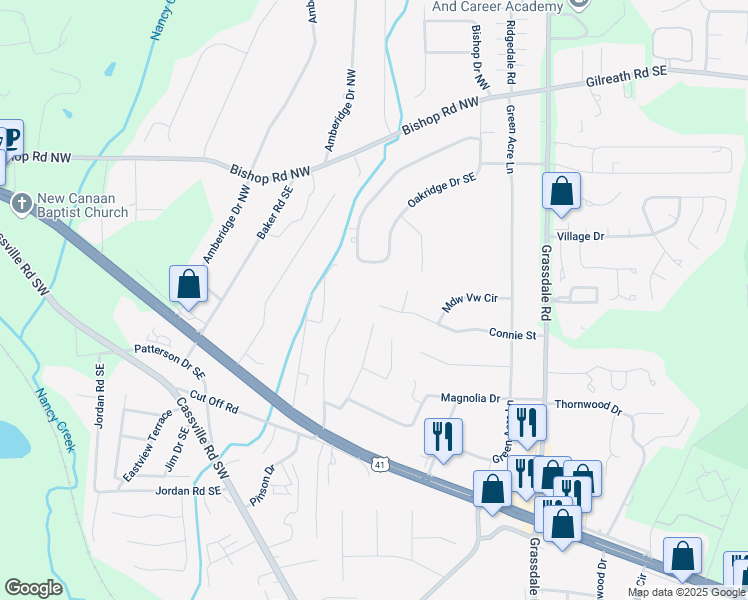 map of restaurants, bars, coffee shops, grocery stores, and more near 9 Casey Lane in Cartersville