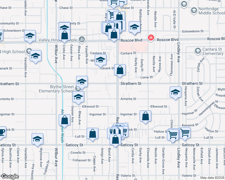 map of restaurants, bars, coffee shops, grocery stores, and more near 7942 Staten Drive in Los Angeles