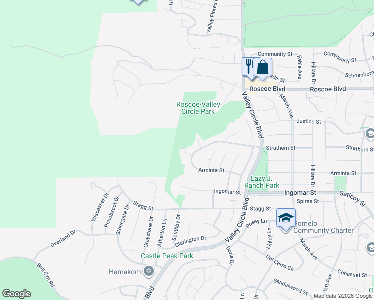 map of restaurants, bars, coffee shops, grocery stores, and more near 24114 Dequincy Court in Los Angeles