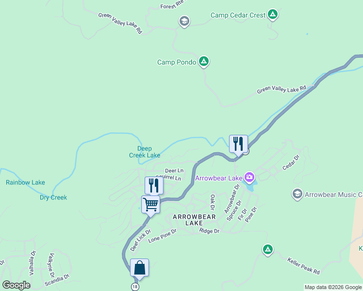map of restaurants, bars, coffee shops, grocery stores, and more near 2137 Deep Creek Drive in Running Springs