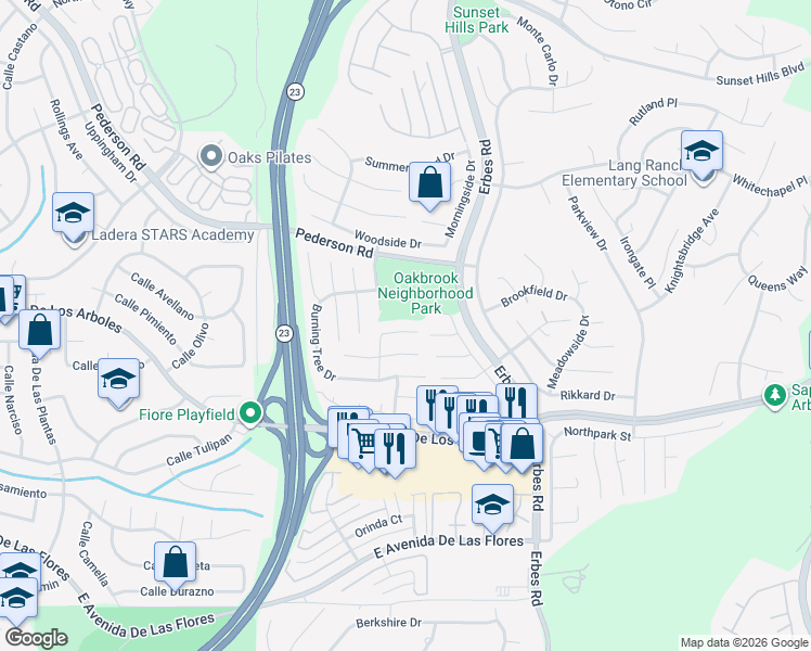 map of restaurants, bars, coffee shops, grocery stores, and more near 2681 Briarwood Place in Thousand Oaks
