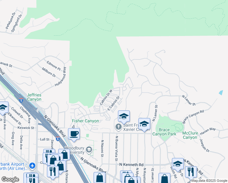 map of restaurants, bars, coffee shops, grocery stores, and more near 9418 Vía Yolanda in Burbank