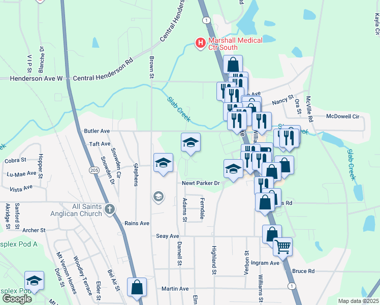map of restaurants, bars, coffee shops, grocery stores, and more near 140 Newt Parker Drive in Boaz