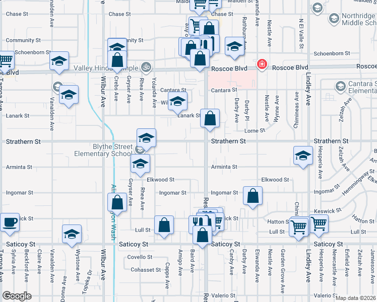 map of restaurants, bars, coffee shops, grocery stores, and more near 7942 Staten Drive in Los Angeles