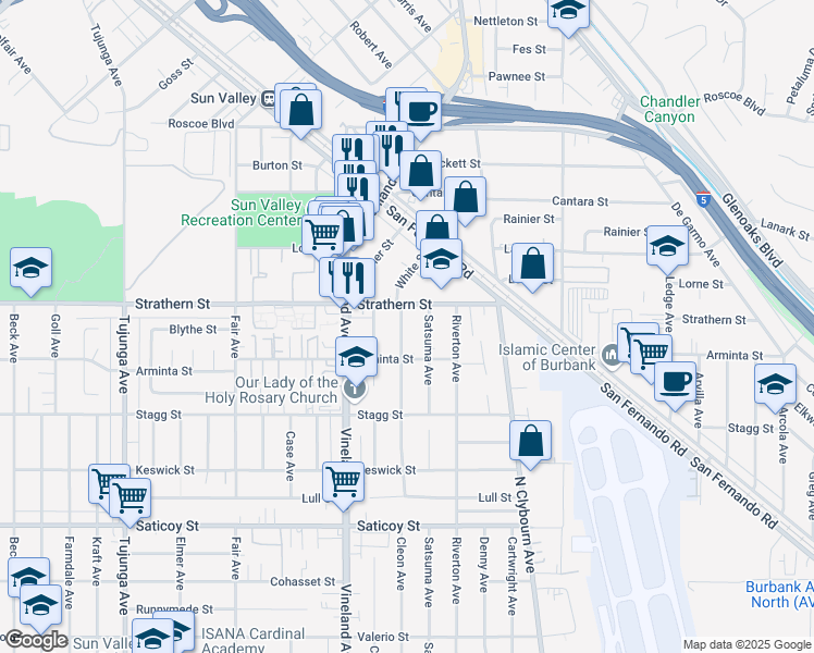 map of restaurants, bars, coffee shops, grocery stores, and more near 7934 Cleon Avenue in Los Angeles