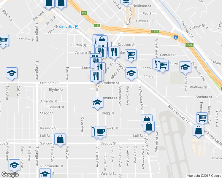 map of restaurants, bars, coffee shops, grocery stores, and more near 7935 Cleon Avenue in Los Angeles