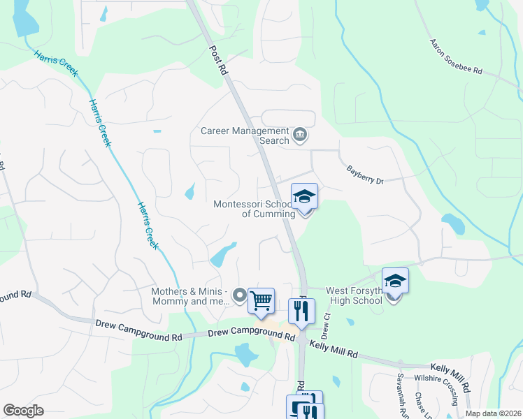 map of restaurants, bars, coffee shops, grocery stores, and more near 4535 Carriage Walk Lane in Cumming
