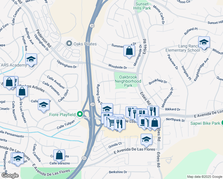 map of restaurants, bars, coffee shops, grocery stores, and more near 2716 Cedarwood Place in Thousand Oaks