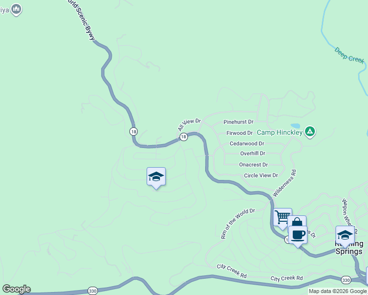 map of restaurants, bars, coffee shops, grocery stores, and more near 2125 Spring Oak Drive in Running Springs
