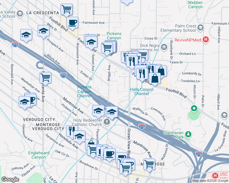 map of restaurants, bars, coffee shops, grocery stores, and more near in Los Angeles County