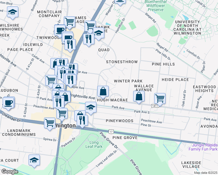 map of restaurants, bars, coffee shops, grocery stores, and more near 310 Brickle Avenue in Wilmington