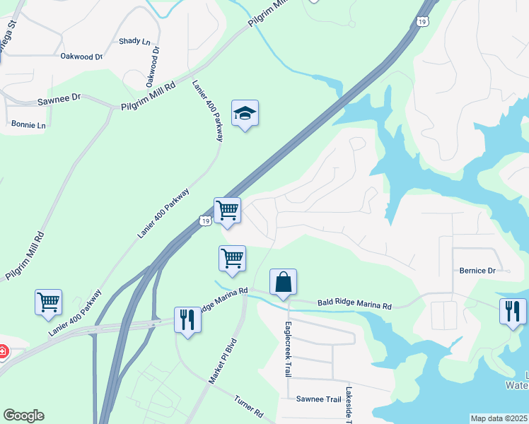 map of restaurants, bars, coffee shops, grocery stores, and more near 1202 Fischer Trace in Cumming
