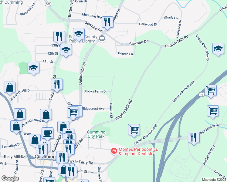 map of restaurants, bars, coffee shops, grocery stores, and more near in Cumming