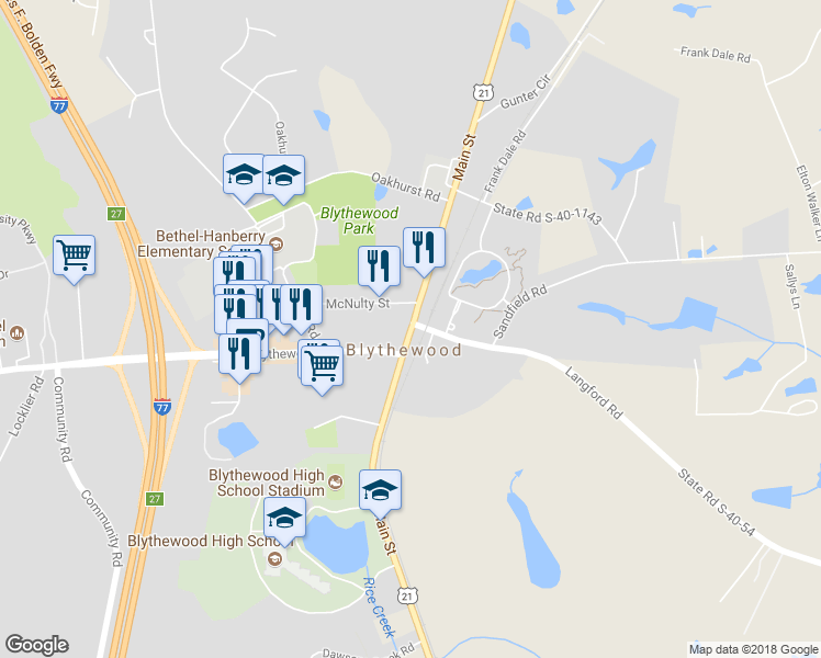 map of restaurants, bars, coffee shops, grocery stores, and more near 219 Wilson Boulevard in Blythewood