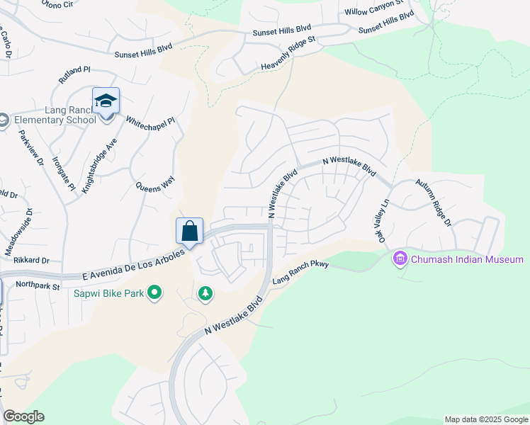 map of restaurants, bars, coffee shops, grocery stores, and more near 2642 Miller Place in Thousand Oaks