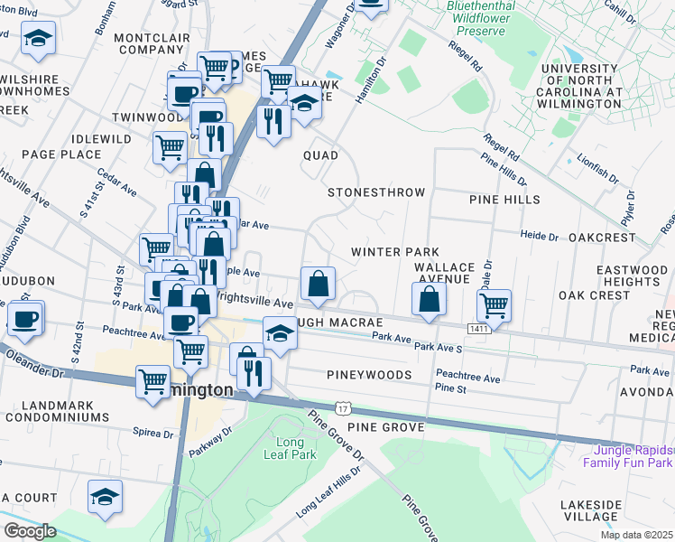 map of restaurants, bars, coffee shops, grocery stores, and more near 310 Brickle Avenue in Wilmington