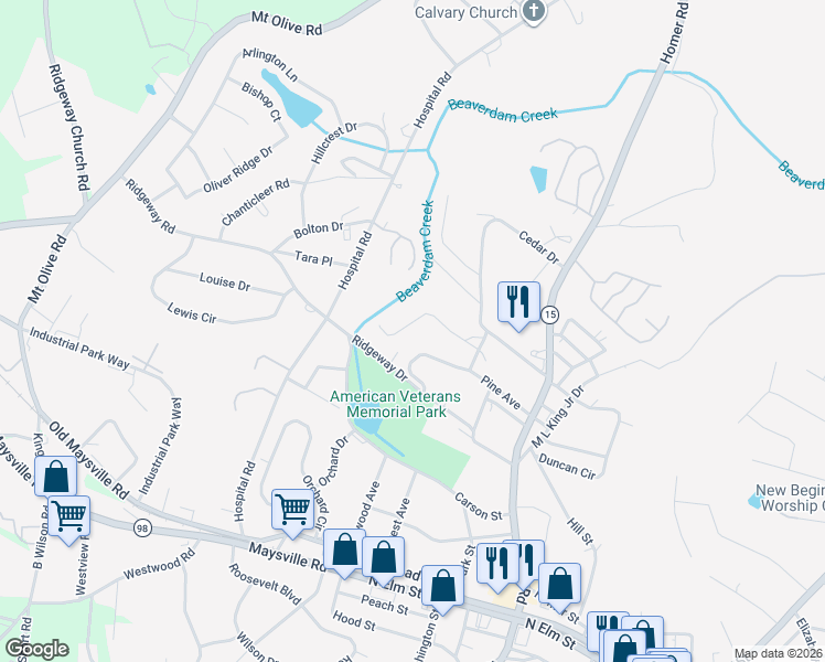 map of restaurants, bars, coffee shops, grocery stores, and more near 53 Woodbine Street in Commerce