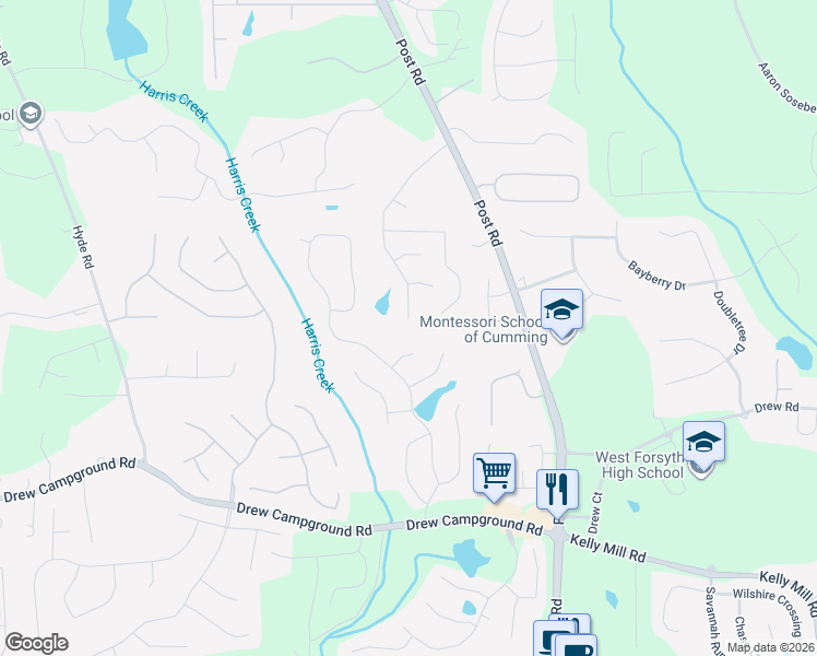 map of restaurants, bars, coffee shops, grocery stores, and more near 4855 Notting Hill Drive in Cumming
