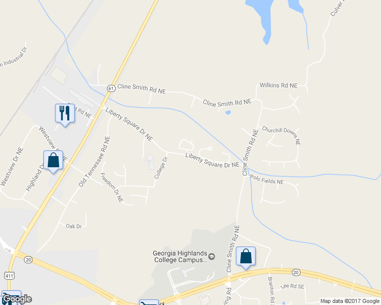 map of restaurants, bars, coffee shops, grocery stores, and more near 14 Eagle Glen Drive Northeast in Cartersville