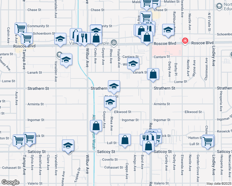 map of restaurants, bars, coffee shops, grocery stores, and more near 7941 Yolanda Avenue in Los Angeles
