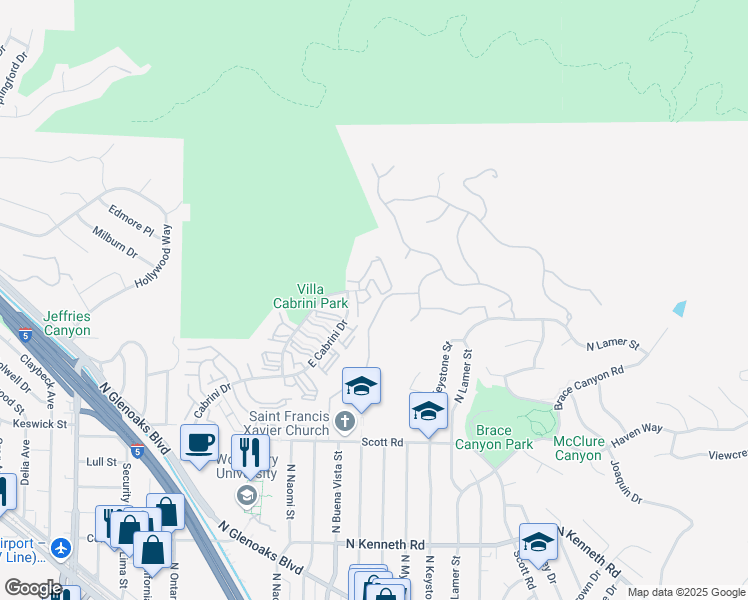 map of restaurants, bars, coffee shops, grocery stores, and more near in Burbank