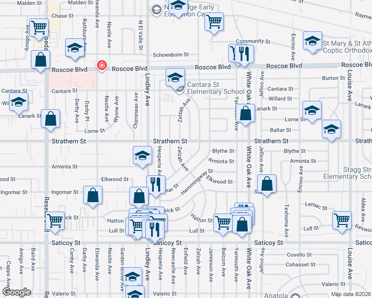 map of restaurants, bars, coffee shops, grocery stores, and more near 7939 Chastain Place in Los Angeles