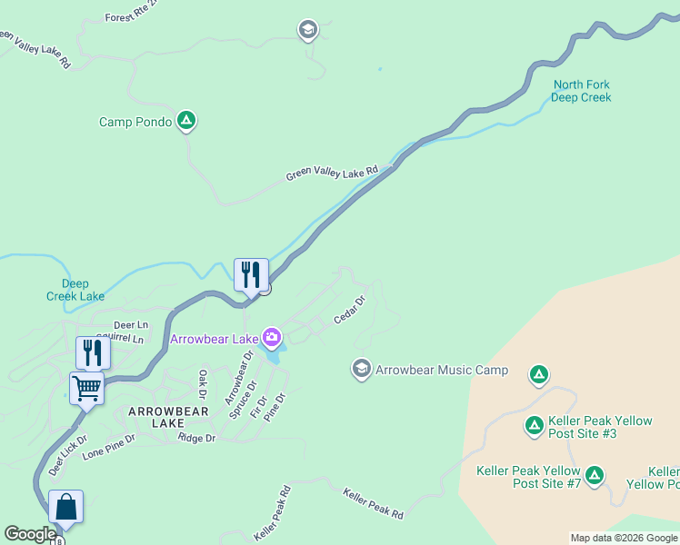 map of restaurants, bars, coffee shops, grocery stores, and more near Woodland Court in San Bernardino County
