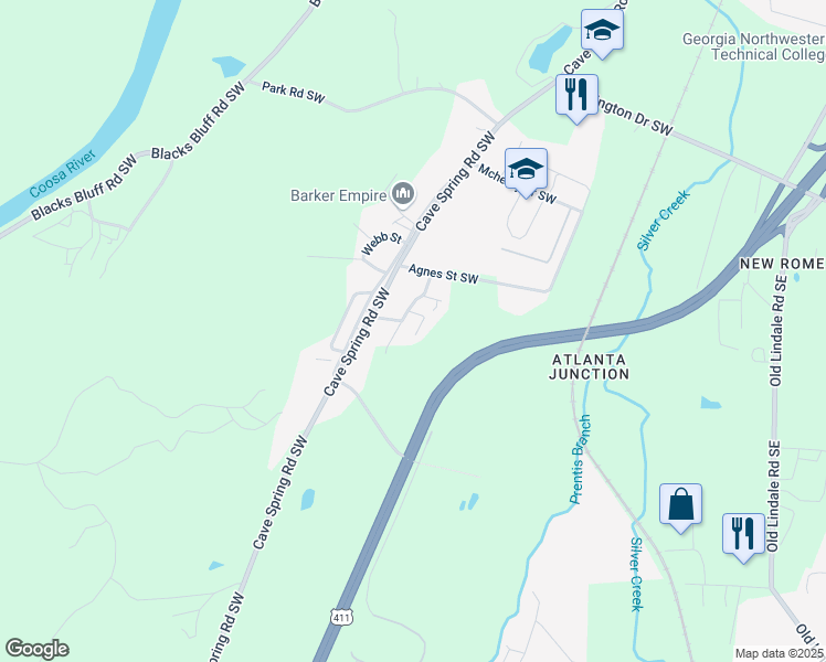 map of restaurants, bars, coffee shops, grocery stores, and more near 102 Sunrise Drive in Rome
