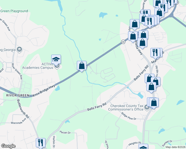 map of restaurants, bars, coffee shops, grocery stores, and more near 222 Ranier Court in Canton