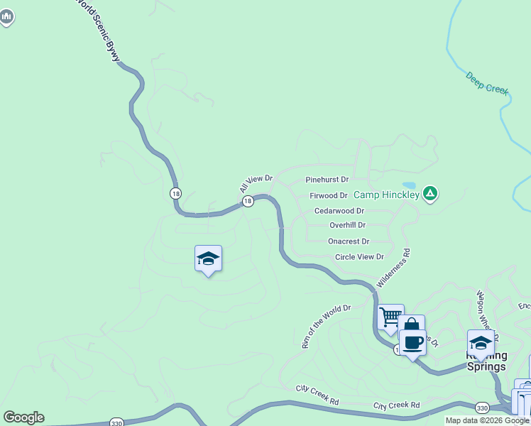 map of restaurants, bars, coffee shops, grocery stores, and more near 2125 Spring Oak Drive in Running Springs