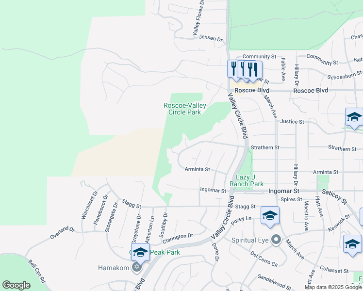 map of restaurants, bars, coffee shops, grocery stores, and more near 8009 Crothers Court in Los Angeles