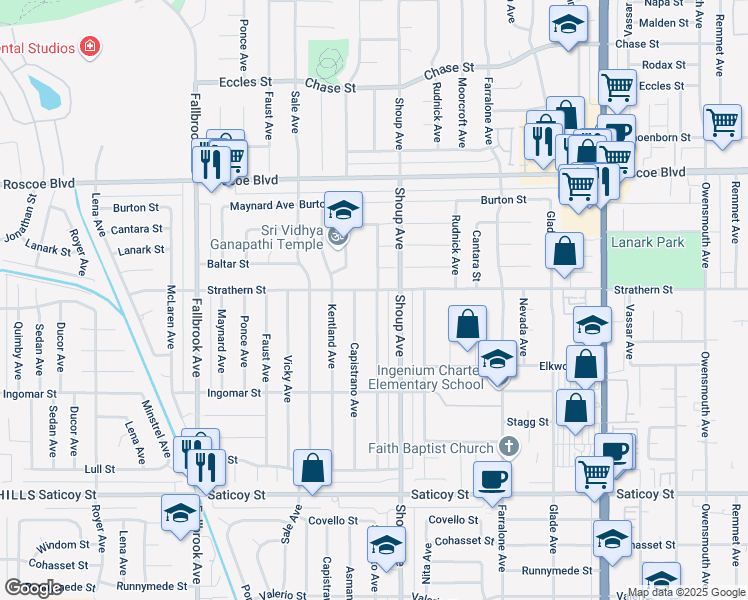 map of restaurants, bars, coffee shops, grocery stores, and more near 7944 Sausalito Avenue in Los Angeles
